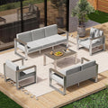 ComfCove Outdoor Patio Furniture Set, 7 Seats Outdoor Patio Conversation Sets with Ergonomic Seat and Wide Washable Thick Cushions, Modern Patio Sectional Furniture for Balcony, Porch (Gray)