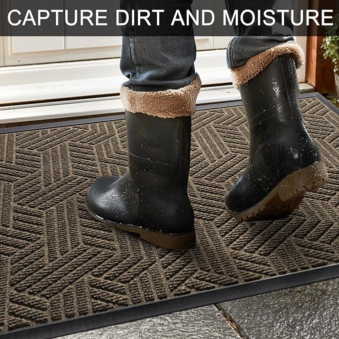 XADP Front Door Mat 29.5"x17" Indoors Outdoors Welcome Mats, Waterproof Non-Slip Rubber Backing Heavy Duty Doormat Outside Entrance, Low Profile Entryway Rugs Floor Mat for Patio, Pattern B Brown