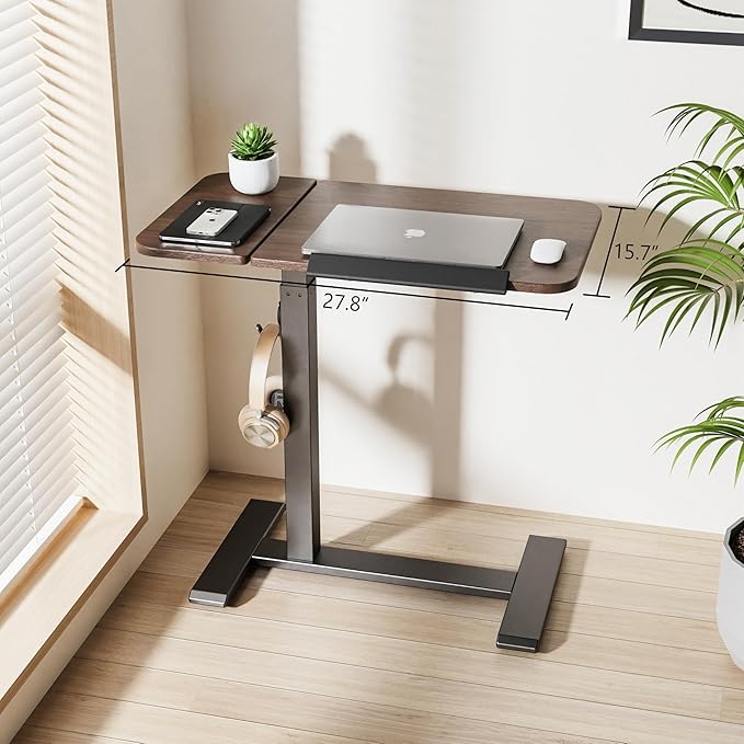 ETHU Overbed Table with Tilting Top, Medical Table with Wheel Height Adjustable - Laptop Bedside Table with Locking Wheels for Hospital, Home, and Office (Walnut)