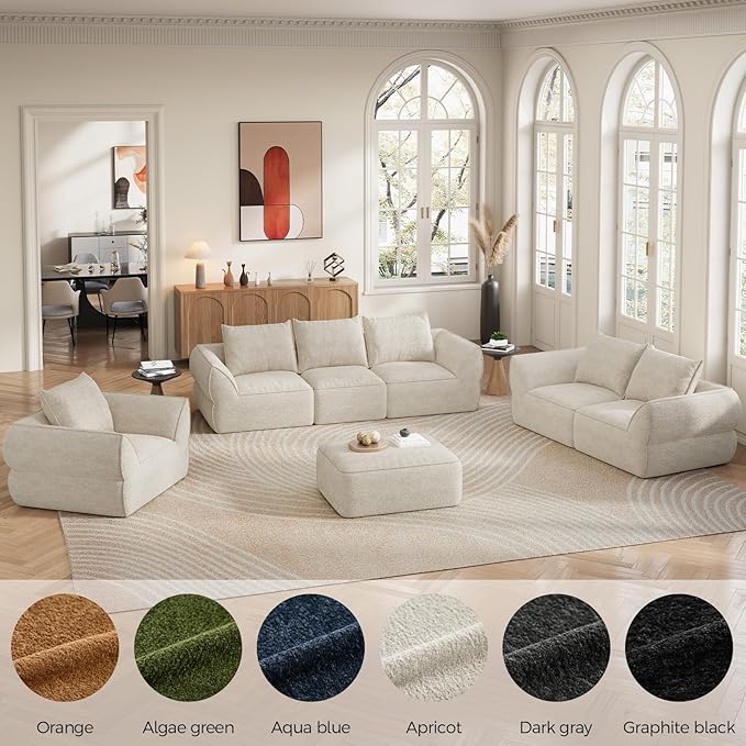 76.4" Cloud Loveseat Sofa, Deep Seat Couch with Pillows, Modern Comfortable Upholstery Boneless Sofa, 1 Piece for Living Room, Bedroom, Apartment, Removable Cover，No Assembly Required, Apricot