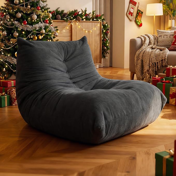 Sytopia Bean Bag Chair, Large Reading Chair for Adults Ultra-Comfy, Corner Floor Sofa 40D Foam, Togo Sofa Furniture for Living Room Bedroom Gaming, Black Onyx