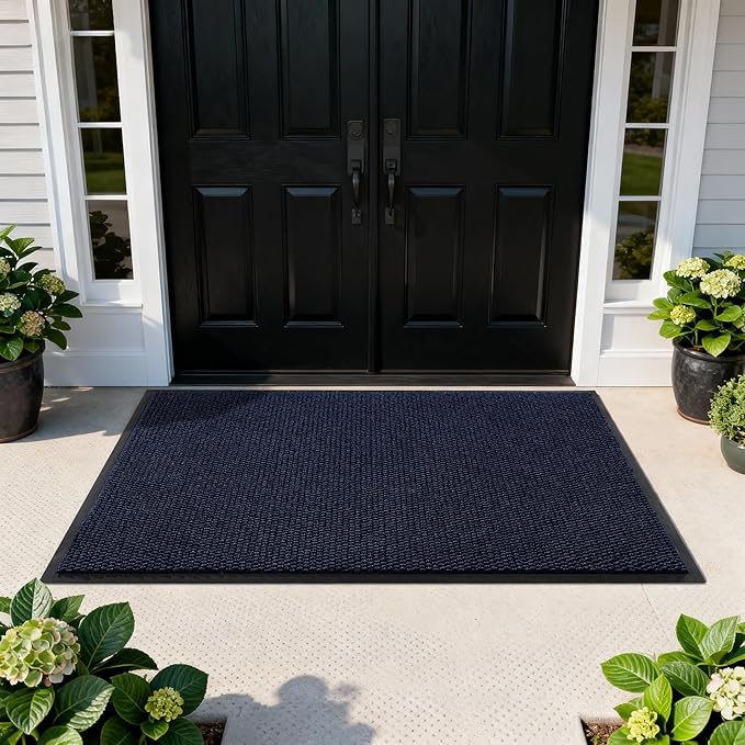 Yimobra Doormat Outdoor Indoor Entrance 47 x 32, All-Season All-Weather Front Door Mat, 100% Waterproof Welcome Matt for Floor Garage Outside Entry, Stain and Fade Resistant,Navy Blue
