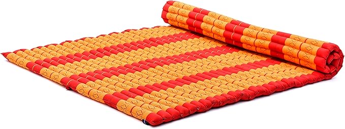 Leewadee - Foldable Floor Mattress - Japanese Roll Up Futon -Trifold Tatami Mat- Guest Floor Bed - Camping Mattress - Thai Massage Mat, Kapok Filled, 75 x 57 inches, Orange Red