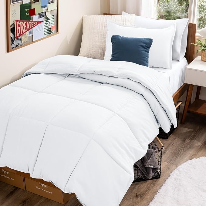 Bare Home Bed-in-A-Bag 5 Piece Comforter & Sheet Set - Twin - Goose Down Alternative - Ultra-Soft 1800 Premium Bedding Set (Twin, Grey/Grey)