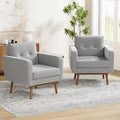 HUIMO Fabric Accent Chairs Set of 2, Button Tufted Living Room Chairs Easy to Install, Mid Century Modern Chair, Upholstered Arm Chair for Living Room Bedroom Study Office (Light Grey)