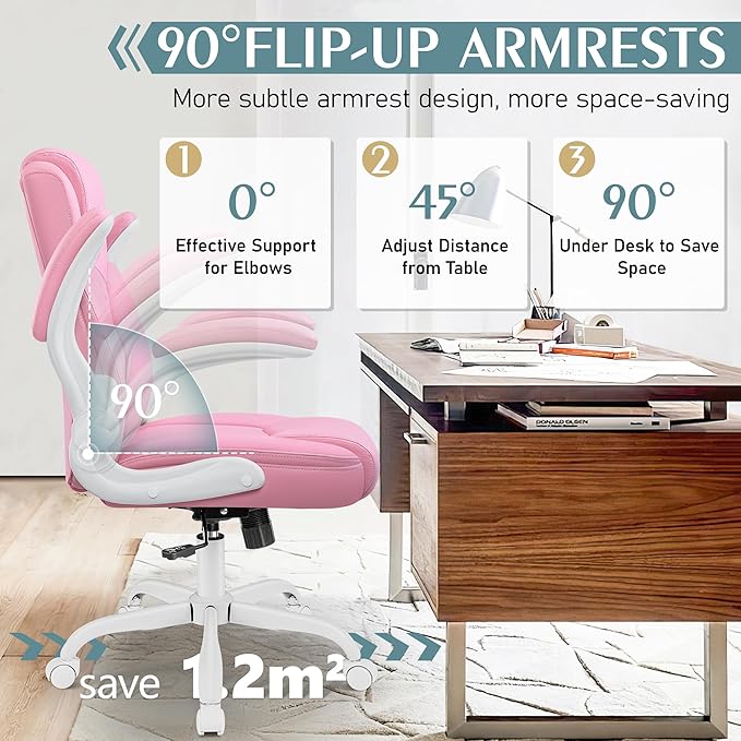 Leather Office Chair, PU Home Computer Desk Chairs with Ergonomic Back Support, 360°Swivel Free, Small Gaming Chair with Wheels and Adjustable Armrests, for Short People Use