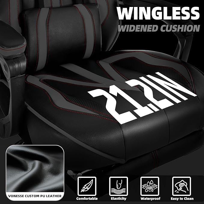 Vonesse Gaming Chair for Adults, Reclining Gaming Chairs with Footrest and Massage, Computer Gaming Chair for Heavy People,Ergonomic Gamer Chair Big and Tall (Black/Gray)