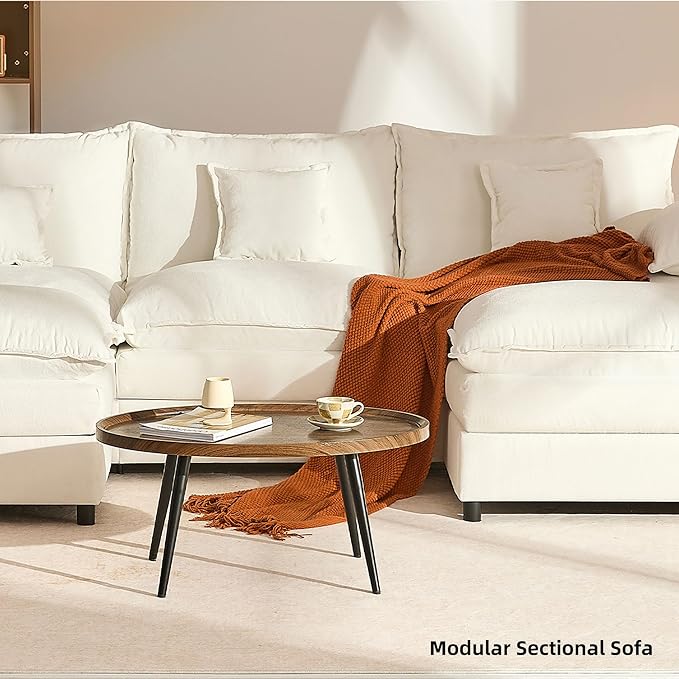 GOSUHI 108" U Shaped Couch, Modular Sectional Sofa, 3-Seater Comfy Cloud Couch with Movable Ottoman, Deep Seat Couches for Living Room, Chenille, Ivory