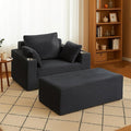 54"W Oversized Chaise Lounge Chair Indoor, Boneless Chaise Lounge Couch, Convertible Comfy Reading Chairs, Corduroy Sleeper Couch Chair for Living Room, Compression Sofa with Ottoman, Dark Grey