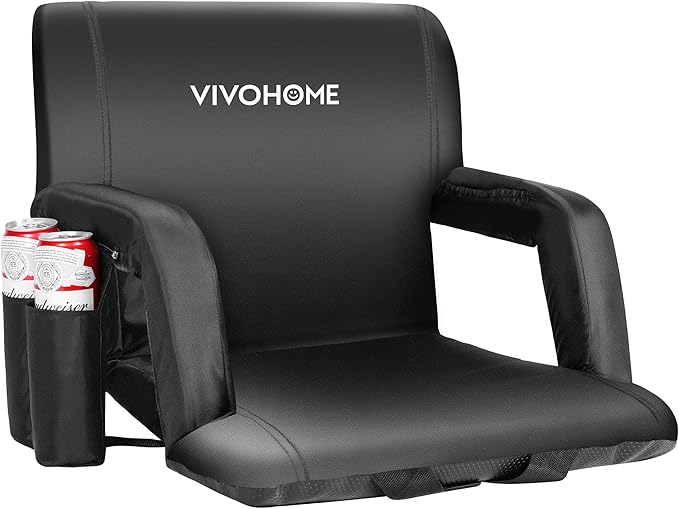 VIVOHOME Padded Stadium Seats with Back Support and Cushion, Portable Reclining Bleacher Chairs with Armrest and Cup Holder, Comfortable for Various Sports Events