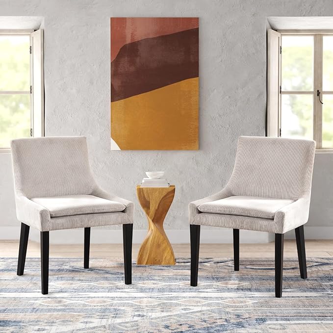 Modern Dining Chairs Set of 4, Upholstered Corduroy Dining Room Chairs with Wood Legs, Mid-Back Padded Kitchen Side Chairs for Dining Room, Beige