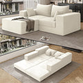 DAMAIFROM 80" Convertible Sleeper Sofa Bed with Soft Pillow, Corduroy Folding Mattress Couch with L-Shape Chaise, Modular Floor Sofa Lounge Couch for Living Room Bedroom Lounge (Beige White)
