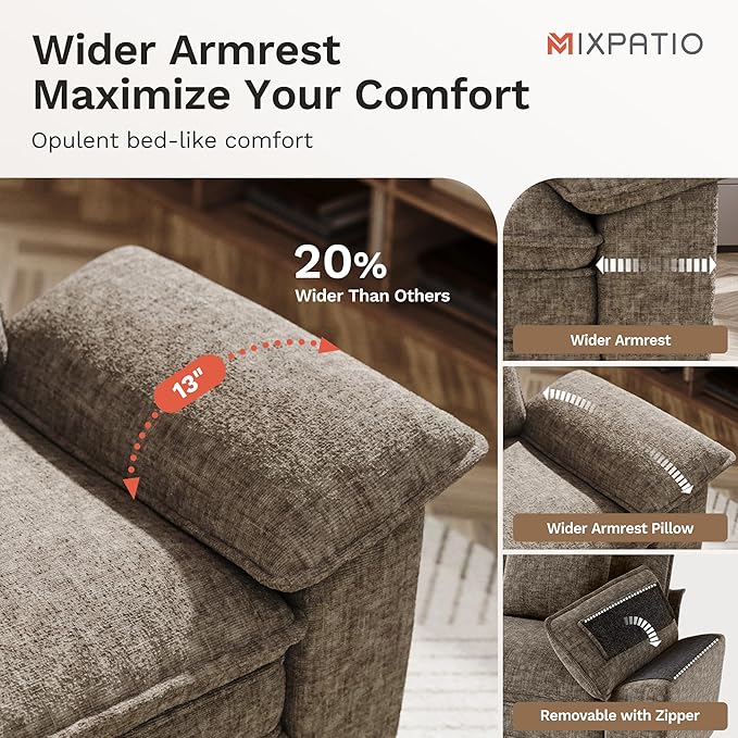 MIXPATIO 123-Inch L Shaped Sectional Sofa with Cloud Cushions, Deep Seat Modular Couch Set w/ 4 Seats & 1 Ottomans, Removable Arms, Plush Chenille Upholstery for Living Room, Apartment - Smoky Gray