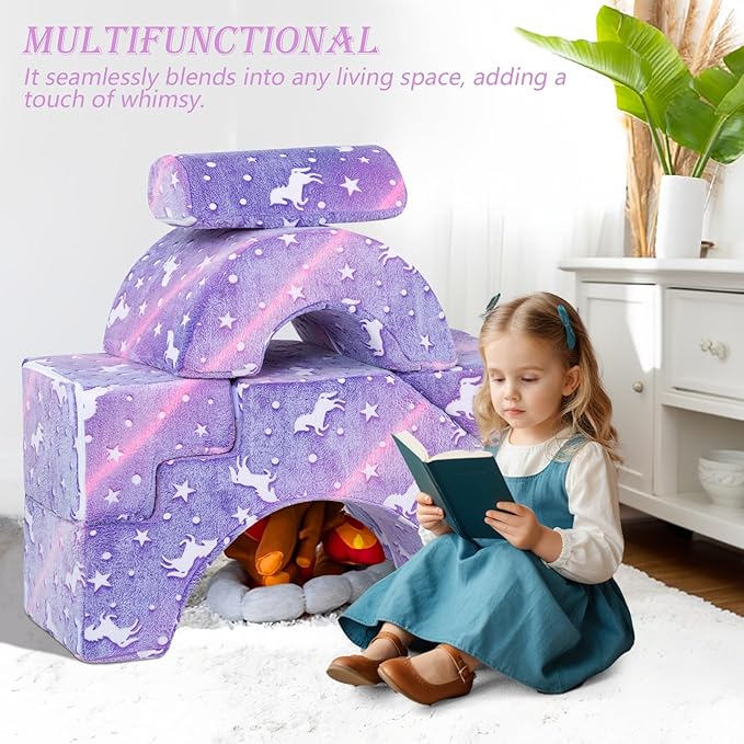 MeMoreCool Foam Climbing Toddler Couch, Modular Kids Sofa with Slide & Stair, Convertible Baby Couch for Playroom, Sectional Furniture for Crawling, Climbing, and Kids’ Play