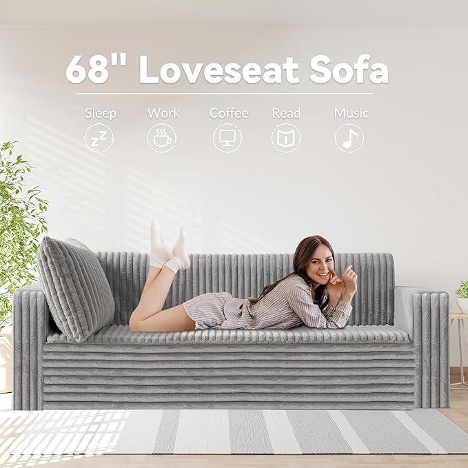 HABUTWAY Folding Sofa Bed, 2 in 1 Convertible Sleeper Chair with 2 Pillows, Portable Fold Out Chair Bed with Armrest, Comfy Floor Couch, Lazy Sofa for Living Room Bedroom Dorm Home Office, Light Grey