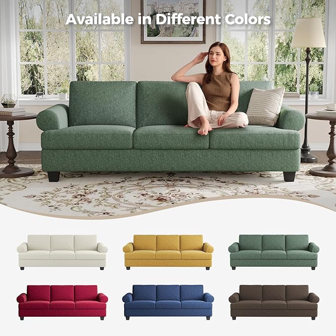 COPIAE 91 Inch Lawson Sofa with Extra Deep Seats Oversize, Mid-Century 3-Seat Sofa Couch, for Living Room, Apartment, Lounge, Green