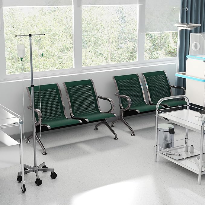 Kinfant 2-Seat Waiting Room Chair - Office Guest Reception Chairs with Ergonomic Backrests, Airport Waiting Bench with Armrests, Metal Waiting Furniture for Hospital, Bank (Dark Green, Set of 2)