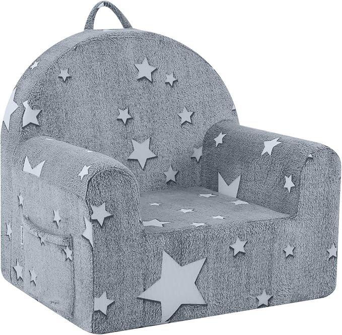 MeMoreCool Comfy Toddler Chair for 1-3 Years Old, Glow Star Kids Reading Chair, Soft Plush Toddler Armchair, Cozy Foam Lounge Kids Armchair for Baby Room, Living Room, Playroom, Reading Nook