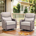 moosprr Luxury Outdoor Swivel Rocker Patio Chairs Set of 2, High Back Swivel Patio Chairs with 6-Inch Thick Cushions, Wicker Outdoor Chair for Porch, Patio, Yard, Deck, Poolside, Brown/Beige