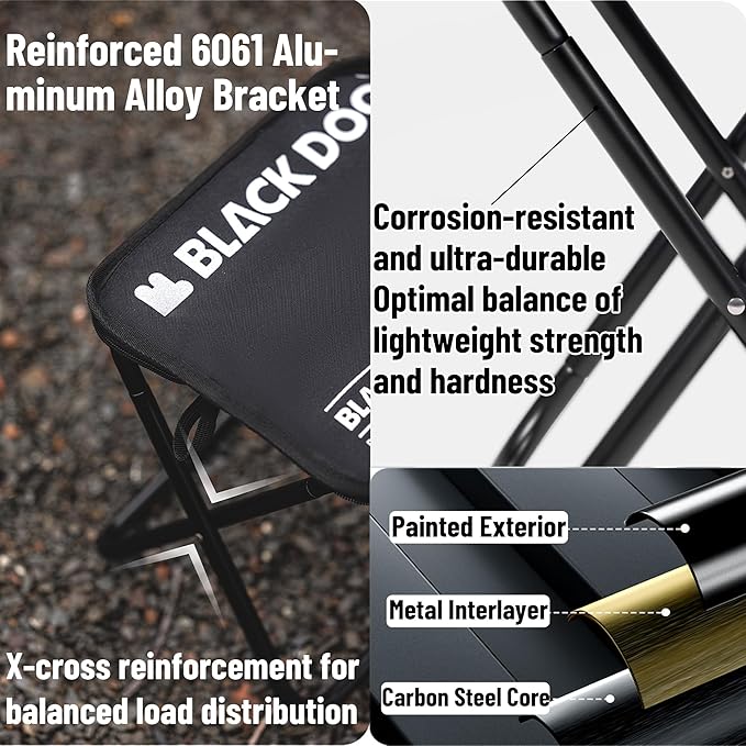Blackdog 11in Ultralight Camping Folding Stool - 0.7lb Compact Camping Chair, 265lb Capacity Aluminum Alloy X-Frame for Hiking, Fishing BBQ Portable Small Stool for Adults (Pro - Khaki)