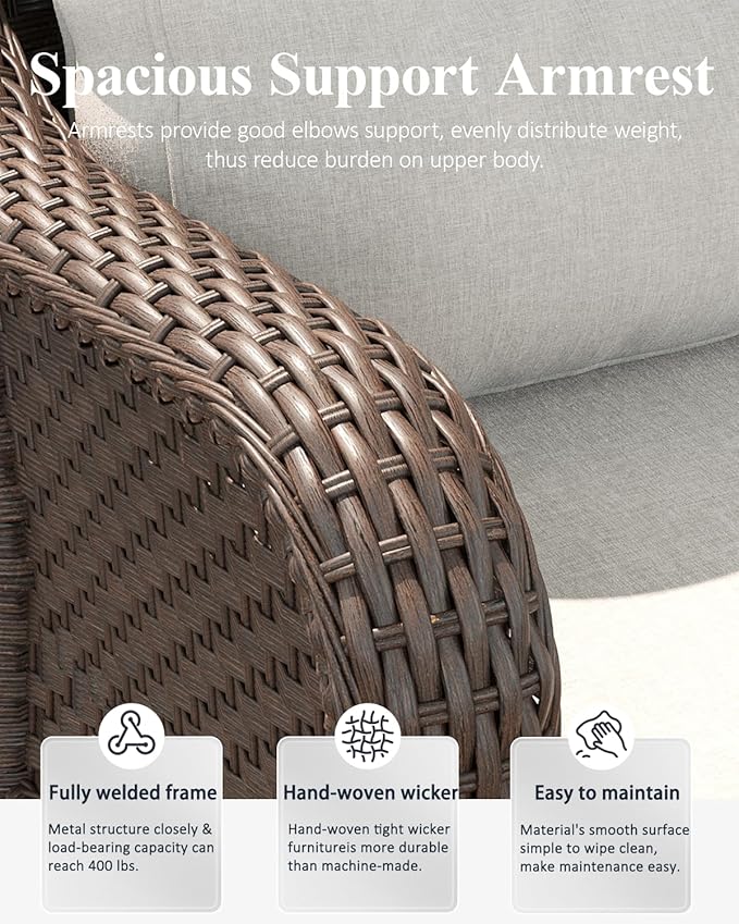 LayinSun 8 Piece Wicker Outdoor Furniture Set with 6-inch Comfy Cushions, High Back Patio Furniture Set with Swivel Rocking Chairs and Fire Pit Table