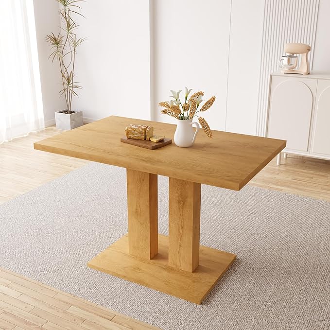 Modern 46" Dining Table, Rectangular Kitchen Table with Oak Finish, Compact Dining Room Table for 4, Sturdy Construction for Home, Apartment, Small Spaces (Table)