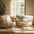 COLAMY Mid Century Modern Accent Chair Set of 2 with Lumbar Pillow, Relaxing Armchair with Solid Wood Frame & Soft Cushion, Reading Leisure Chair for Living Room（Beige）