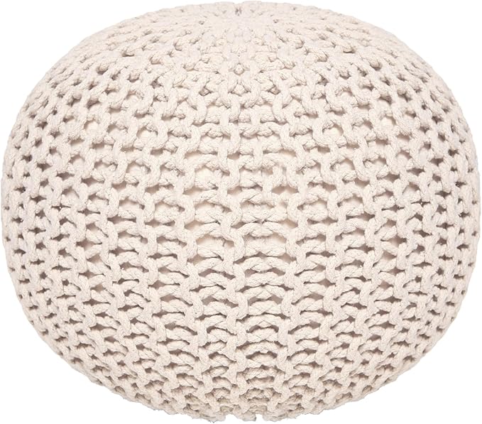 REDEARTH · Round Pouf Ottoman - Cable Knitted Boho Poof - Home Décor Cord Pouffe Handmade Circular Footrest for Living Room - Bedroom - Kids Bedroom - 100% Cotton Pouf (19.5"x19.5"x14") - Natural