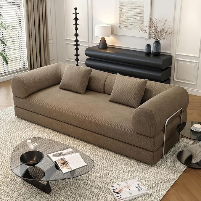 YUODL 78.8" Modular Sofa Bed - 4-in-1 Convertible Design with Corduroy Fabric and High Density Sponge, Removable Cover and Fixed Frame