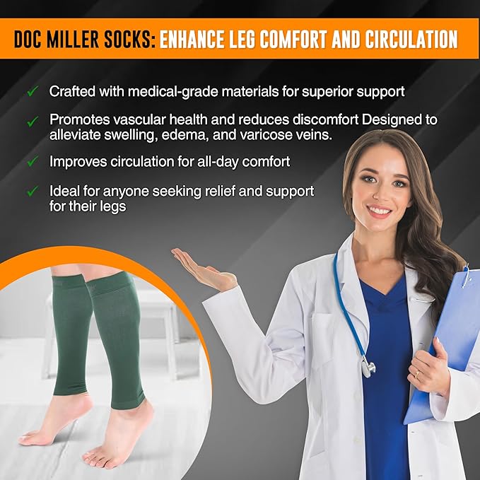 Doc Miller Compression Calf Sleeve for Men & Women – 20-30mmHg Graduated Support for Running, Shin Splints, Calf Strain – Knee High, Small to 6XL Plus Size