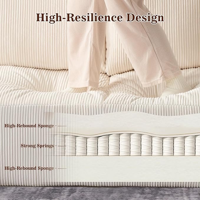 110" Modular Sectional Sofa, Cloud Couch U Shaped Memory Foam Boneless Couch with Ottoman, Cozy Upholstered Corduroy Floor Couch, No Assembly Required Living Room Furniture for Apartment, Beige