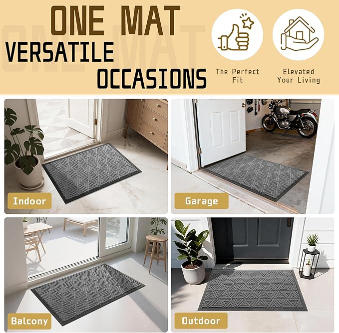 Yimobra Large Door Mat 36x24, All-Weather Waterproof Non-Slip Welcome Matt Outdoor, Heavy Duty Non Slip Doormat for Entryway for Patio and Garage Indoor, Easy Clean, Grey