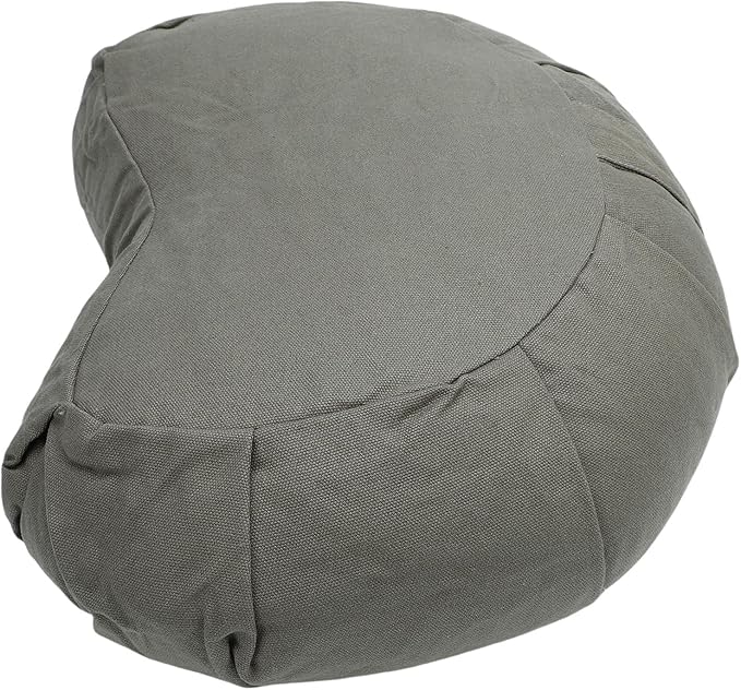 Semme Half Moon Meditation Cushion, Buckwheat Hulls Filled Yoga Pillow with Cotton Cover, for Floor Seating Mat Practice Home Office Outdoor (Gray)
