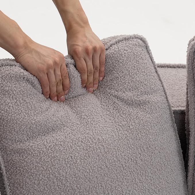 EPOFIT 1-Seater Teddy Fleece Modular Sofa Chair, Low-Profile Floor Seat with Wide Cushion and All-Foam Support, Left-Facing Design, Compressed Packaging – Grey