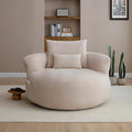 Round Boneless Cotton Linen Bean Bag Chair with Side Pocket - Compressed No Assembly Barrel Chaise Lounge, Soft Floor Sofa for Living Room & Bedroom (Khaki)