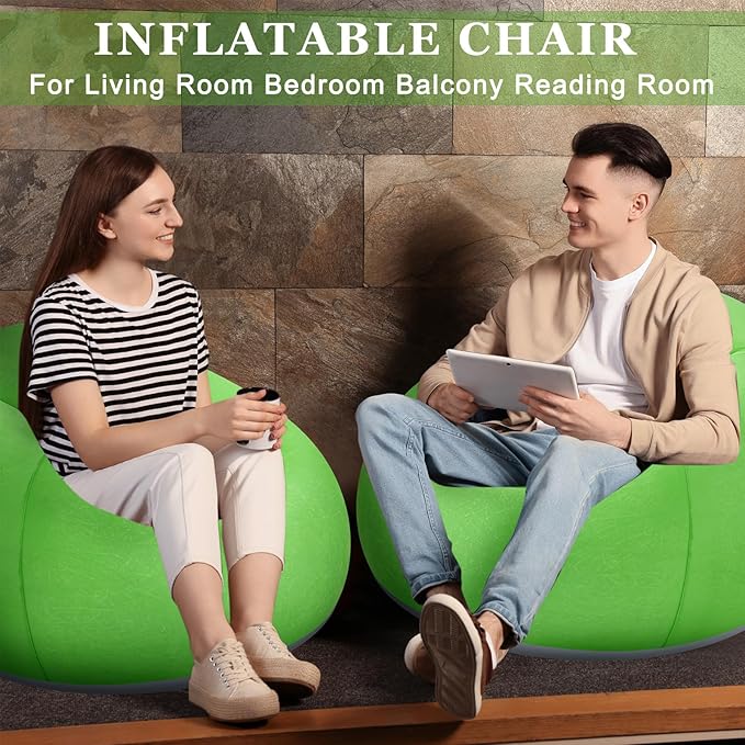 Realspring 2 Pcs Inflatable Bean Bag Chairs with Electric Air Pump Outdoor Blow up Chair Inflatable Lazy Sofa Folding Portable Loungers Couch for Living Room Bedroom(Green)