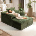 Oversized Chaise Lounge Chair Indoor, Upholstered Single 61'' Rolled Arm Boneless Cloud Sofa Bed Sleeper Couch, No Assembly Faux Rabbit Fur Memory Foam Reading Chair for Living Room Bedroom Green