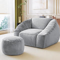 Bean Bag Chairs with Ottoman for Adults, Comfy Beanbag Chair with High-Resilience Foam, Oversized Bean Bag Sofa with Soft Faux Fur Fabric, Bean Bag Chair for Living Room,Bedroom,Light Grey
