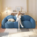 WJShome 90" Modern Curved Upholstered Cloud Couch, Deep Seat 3 Seater Bubble Couch, Cozy Boneless Plush Teddy Velvet Couches for Living Room, Bedroom, Apartment (Blue)
