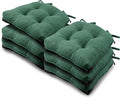 Basic Beyond Chair Cushions for Dining Chairs 6 Pack, Chair Cushion with Ties and Non Slip Backing, 15.5 x 15.5 inches Tufted Chair Pads for Dining Chairs, Forest Green