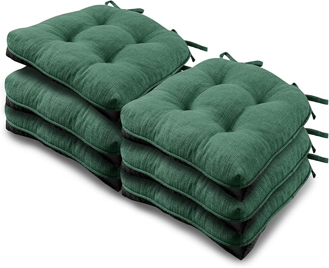 Basic Beyond Chair Cushions for Dining Chairs 6 Pack, Chair Cushion with Ties and Non Slip Backing, 15.5 x 15.5 inches Tufted Chair Pads for Dining Chairs, Forest Green