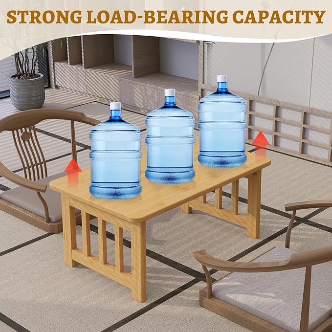 JNNXZZ Japanese Folding Coffee Table,Foldable Low Table for Sitting,Bamboo Collapsible Floor Tea Table,Portable Versatile Meditation Table for Tatami Living Room Home Office Apartment (Wood Color)