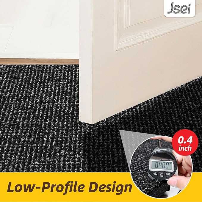 JSEI Dirt Trapper Door Mat 24"x36" Non-Slip Washable Entrance Mat, Dog Doormats, Absorbent & Fade-Resistant Floor Mats, Low Profile Welcome Mats for Entryway, Front Door, and Inside Entrance, Black