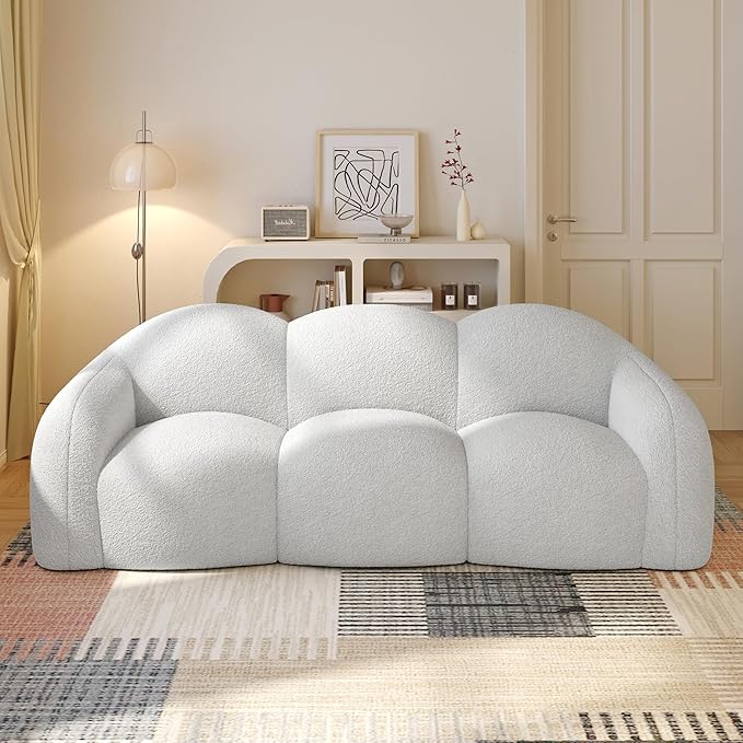 WJShome Cloud Shaped Couches for Living Room, Modern Upholstered Bubble Lazy Floor Couch, Cozy Leisure Boneless Chaise Lounge, Apartment-No Assembly Required (White)