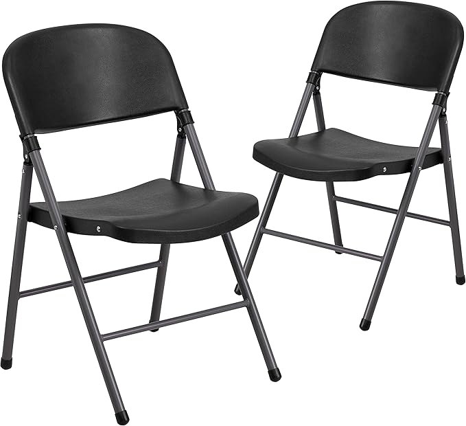 Flash Furniture 2 Pack HERCULES Series 330 lb. Capacity Black Plastic Folding Chair with Charcoal Frame