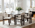 Modern Wood Dining Chairs Set of 6, Farmhouse White Boucle Kitchen Chairs with Round Back and Wooden Walnut Legs, Mid-Century Armless Upholstered Accent Chairs for Dining Room/Living Room/Restaurant