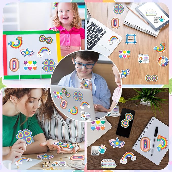 Fulmoon 120 Pcs Anxiety Sensory Stickers Textured Sensory Strips Tactile Rough Calm Sensory Stickers Adhesive Tactile Fidget Tool for Classroom Desk Adults Teens Anxiety Relief(Cute Color)
