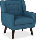Accent Chairs, Mid-Century Modern Upholstered Living Room Armchair, Comfy Oversized Linen Fabric Single Reading Arm Chair with Tufted Back and Wood Legs for Bedroom, Club (1, Dark Teal)