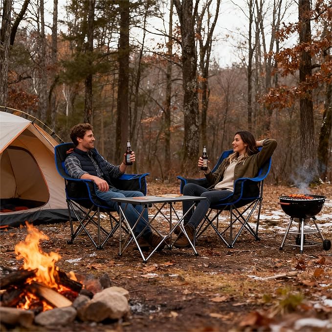 FAIR WIND Oversized Padded Camping Chair Heavy Duty Quad Fold Arm Chair Portable for Outdoor - Support 450LBS, Blue