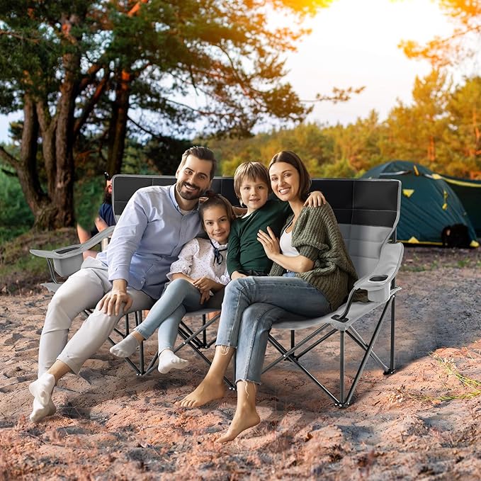 Lowdown 3 Person Camping Chairs, Oversized 771 Lbs Sturdy Camping Couch Chair Portable Fully Padded Folding Loveseat Sofa for Campsites, Festivals, Concerts, Tailgates, Soccer Games